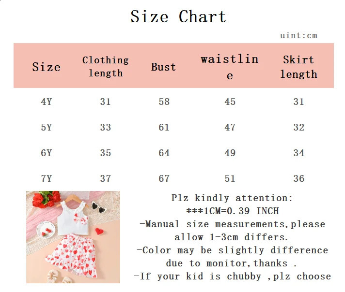 Kid Girls Summer Set Off Shoulder Bow Top Love the heart Printed Irregular Half Skirt Fashion Set Suitable for Girls Aged 4-7 250319