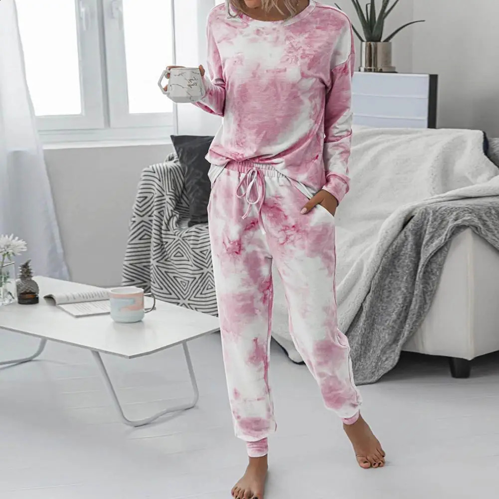2 Pcs/Set Trendy Autumn Tracksuit Pockets Women Top Pants Set Elastic Waist Thermal Crew Neck Top Pants Set 250318