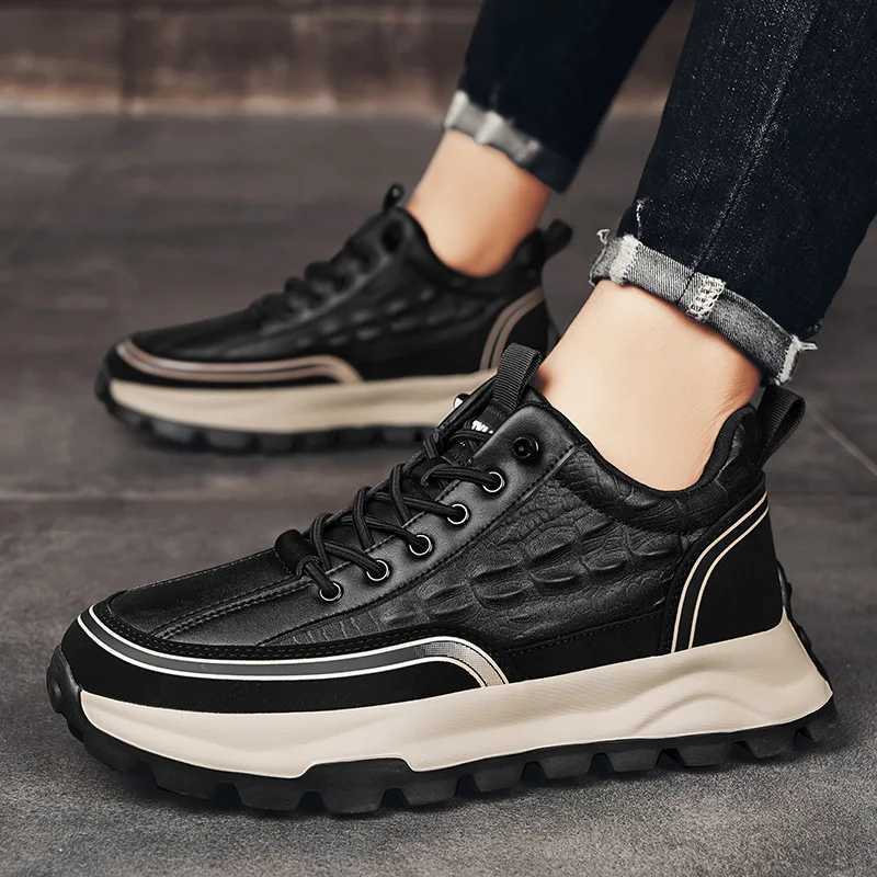 New mens sports shoes 2024 new crocodile pattern leather casual shoes mens platform running shoes fashion mens tennis shoes Z250319