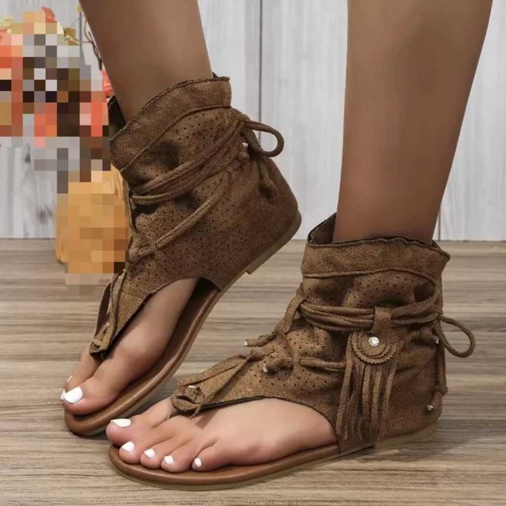 New Arrival Womens Retro Sandals Gladiator Womens Pinch Toe Retro Boots Casual Tassel Roman Fashion Summer Womens Shoes Womens Sandals T250318