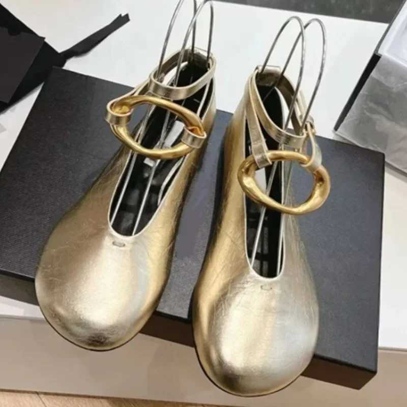 Fis Flat Ballet Shoes Brand Round Toe Loafers Female Comfort Shallow Metal Buckle Soft Sole Designer Ballet Mary Jane ShoeXJ250319