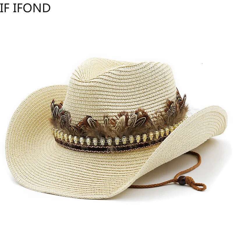 Hand Made Straw Western Cowboy Hat For Women Men Summer Curg Brim Beach Sun Hats Panama Cowgirl Jazz Cap