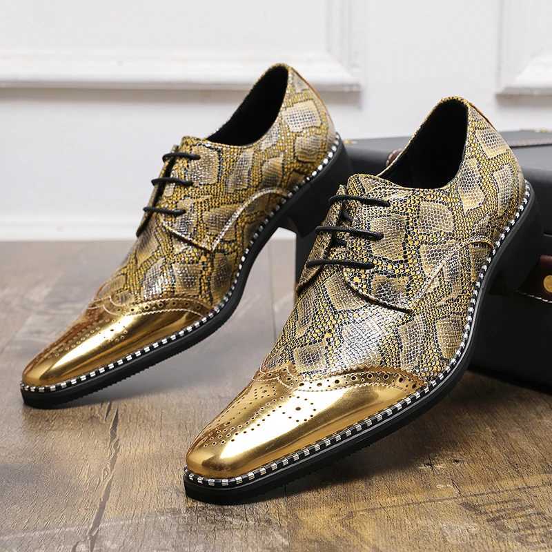 Designer Mens Golden Sier Snake Leather Patent Leather Casual Brogues Shoes Official Wedding Dress Home Shoes Zapatos HombreXJ250319