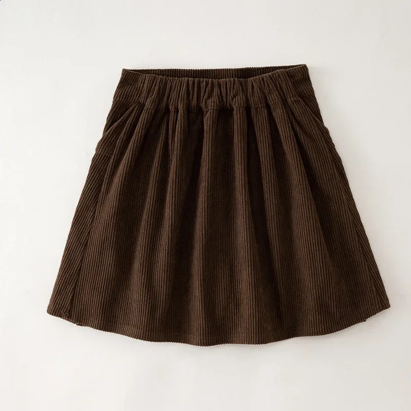 Corduroy Childrens Short Skirt High-waisted Maillard Vintage College Style Pleated Skirt for Girls Autumn Winter A-line Skirt 250319