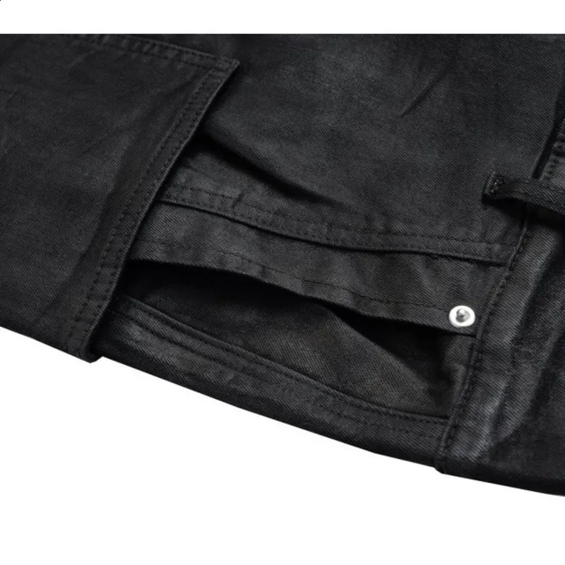 PFNW American retro thick edged denim shorts with worn mouse effect wax groove n black knee length pants 2025 28W6074 250319