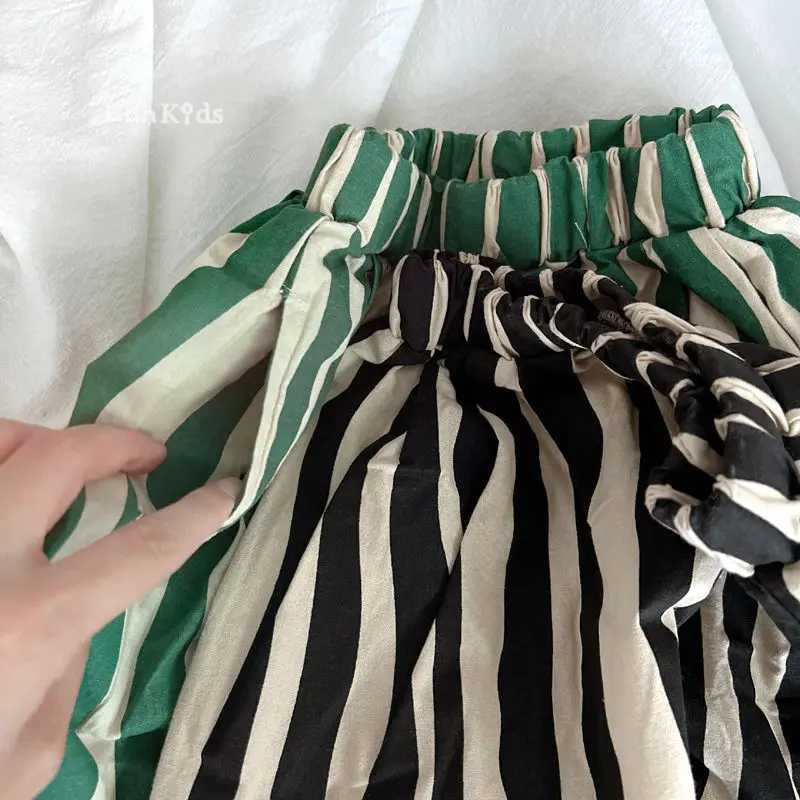 Vintage Black/green Stripe Little Boys Pants Spring Fall Cotton Breathable Kids 7 Points Pants Children Trousers with PocketsT250318