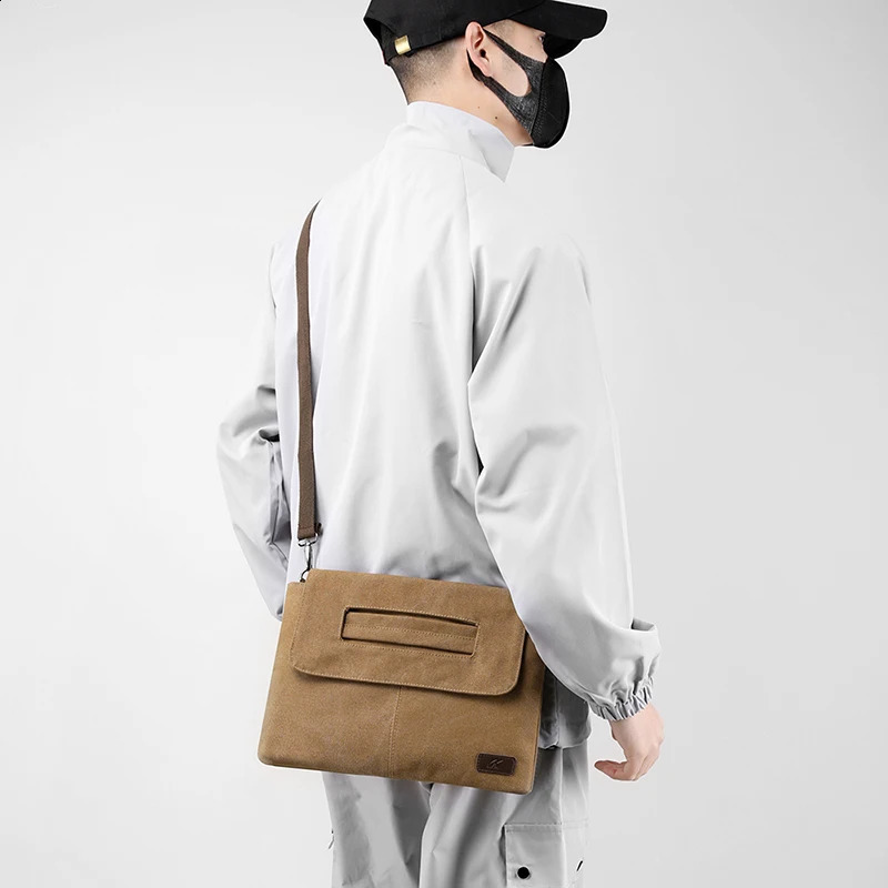 KVKY Men Business Messenger Bags For Men Shoulder Bag Vintage Canvas Crossbody Pack Retro Casual Office Travel Flap Square Bag 250318