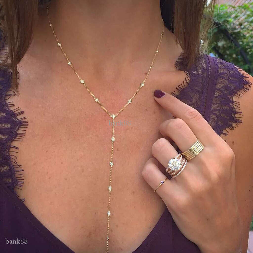 Gold plated high quality cz station Y lariat necklace summer sexy women gift european women long chain gorgeous fashion jewelry