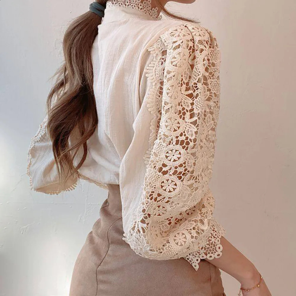 Autumn Elegant Lace Office Shirt Womens Blouse Long Sleeve Button Up Blouses Tops 2023 Spring Fashion Casual Ladies Shirts Top 250319