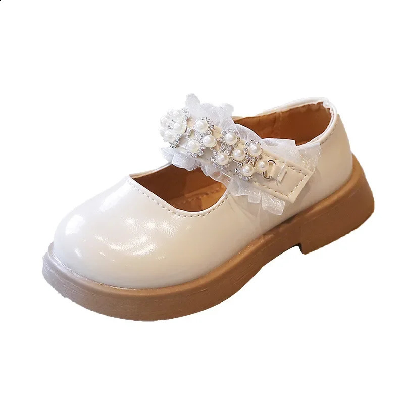 Childrens PU shoes pearl lace princess soft soled childrens flat rubber Loafers Girls Student Daily 2335 250319