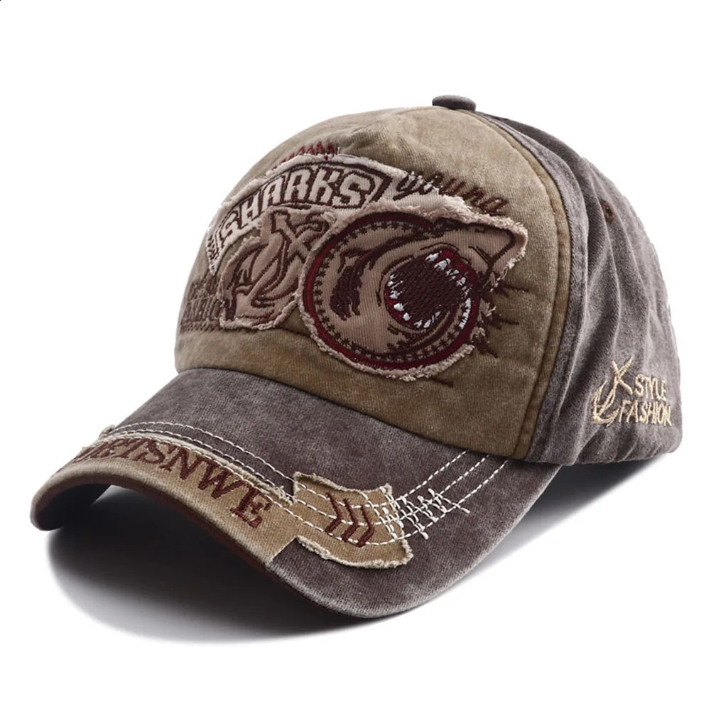 er Vintage Shark Hat Embroidery Baseball Cap Casquette Homme Hip Hop Casual Visor Hats for Women Men 250304