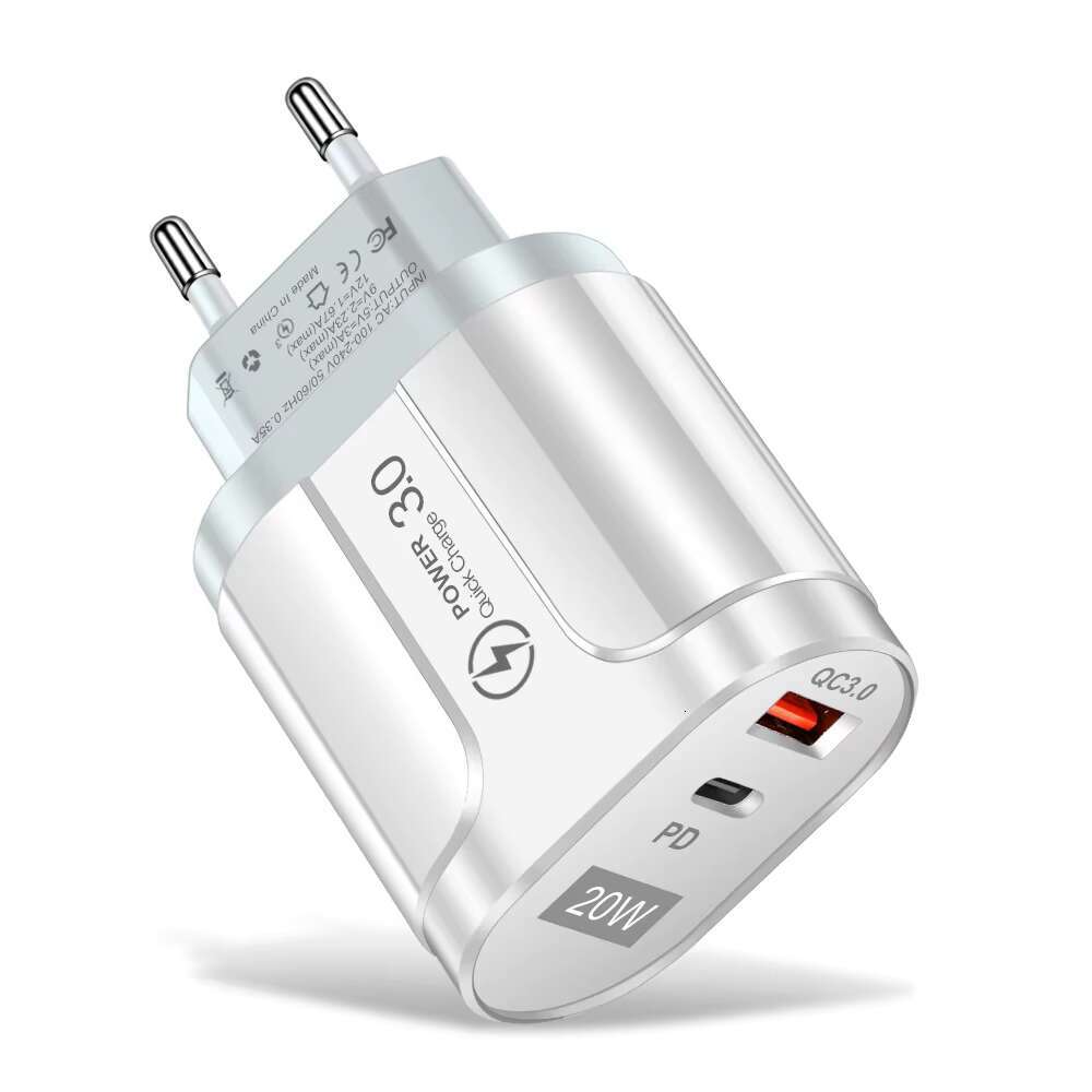 CE ROHS FCC EU US Dual Ports PD 20W QC 3.0 USB Wall Charger Type C Fast Charging for iPhone Samsung