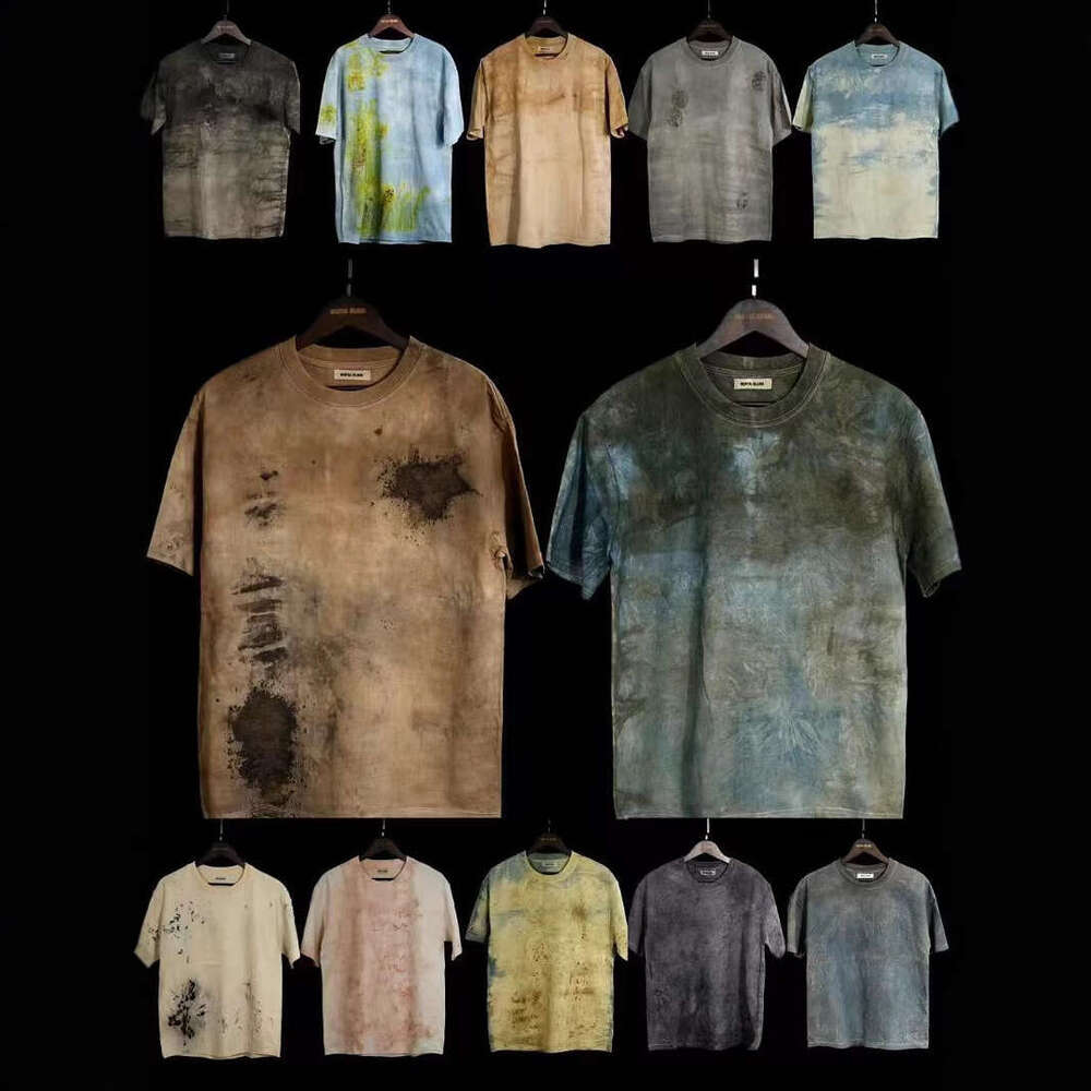 2025 hand drawn short sleeved T-shirt for men, washed with water, loose casual couple style, hip-hop style ins versatile top