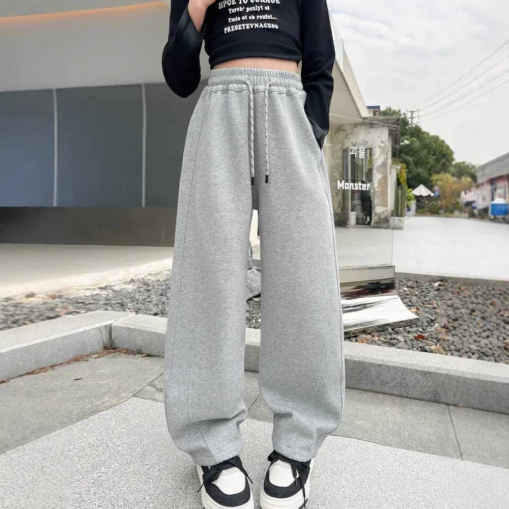 Spring autumn Kids Girls Cotton Sport Pants Casual Wide leg Teenage Girls Cargo Pants Children Trousers Beam Foot Pants PinkT250318
