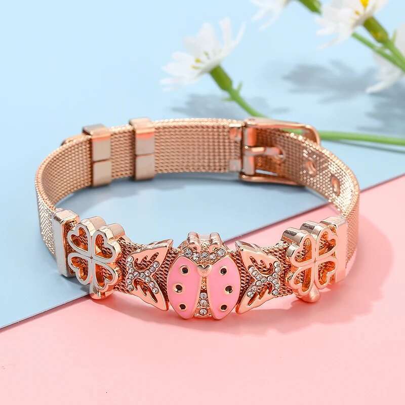 10mm Butterfly Hollow Out Beads Charm Bracelets DIY Stainless Steel Mesh Belt Bracelet Pulseras Mujer For Women Men Jewelry Gift