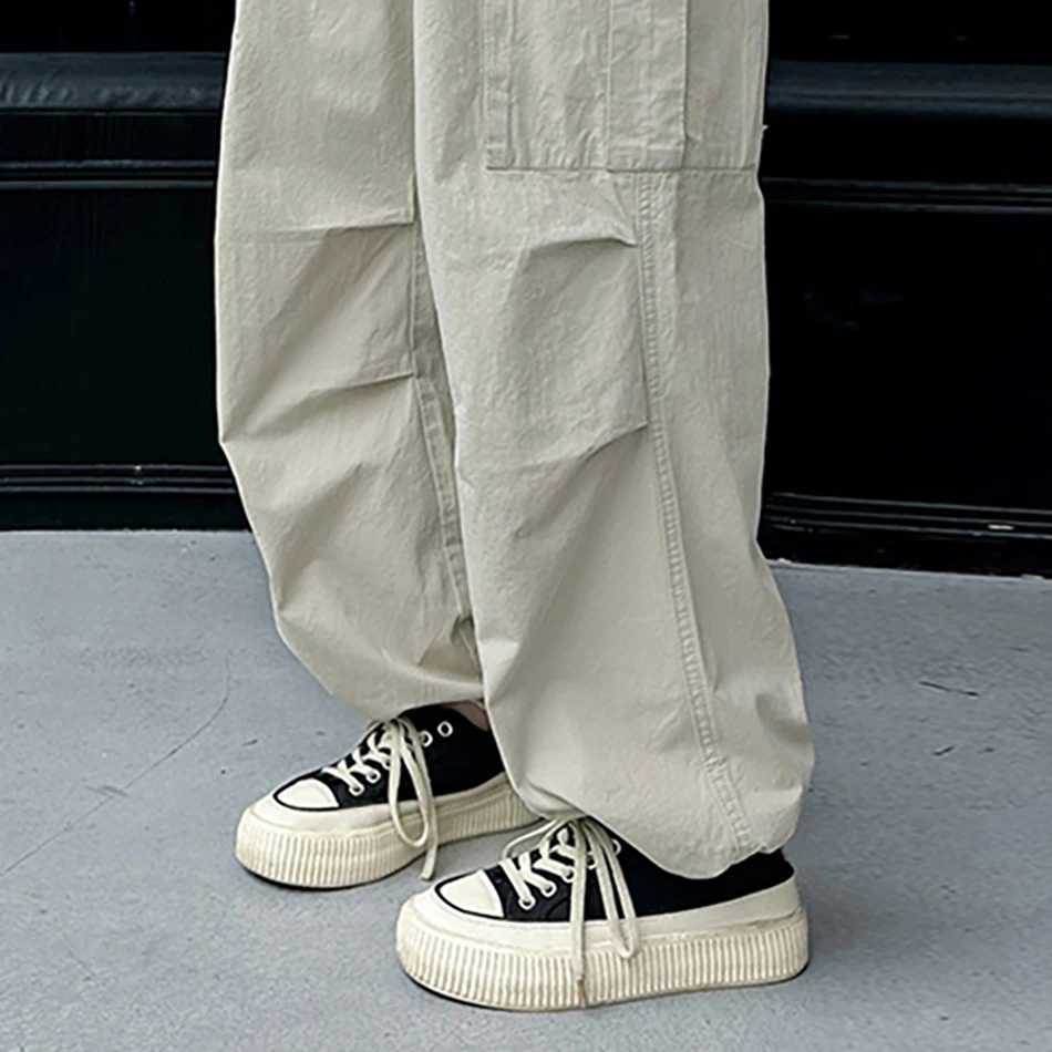2024 new womens cargo pants ultra-thin and comfortable breathable wide legs loose elastic waist spring and summer casual pants youth clothingT250318