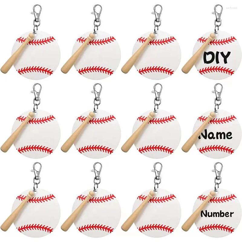 Newest Keychains 12Set Baseball Acrylic Keychain With Mini Bat Keyring Sports DIY For Crafting Party Favors
