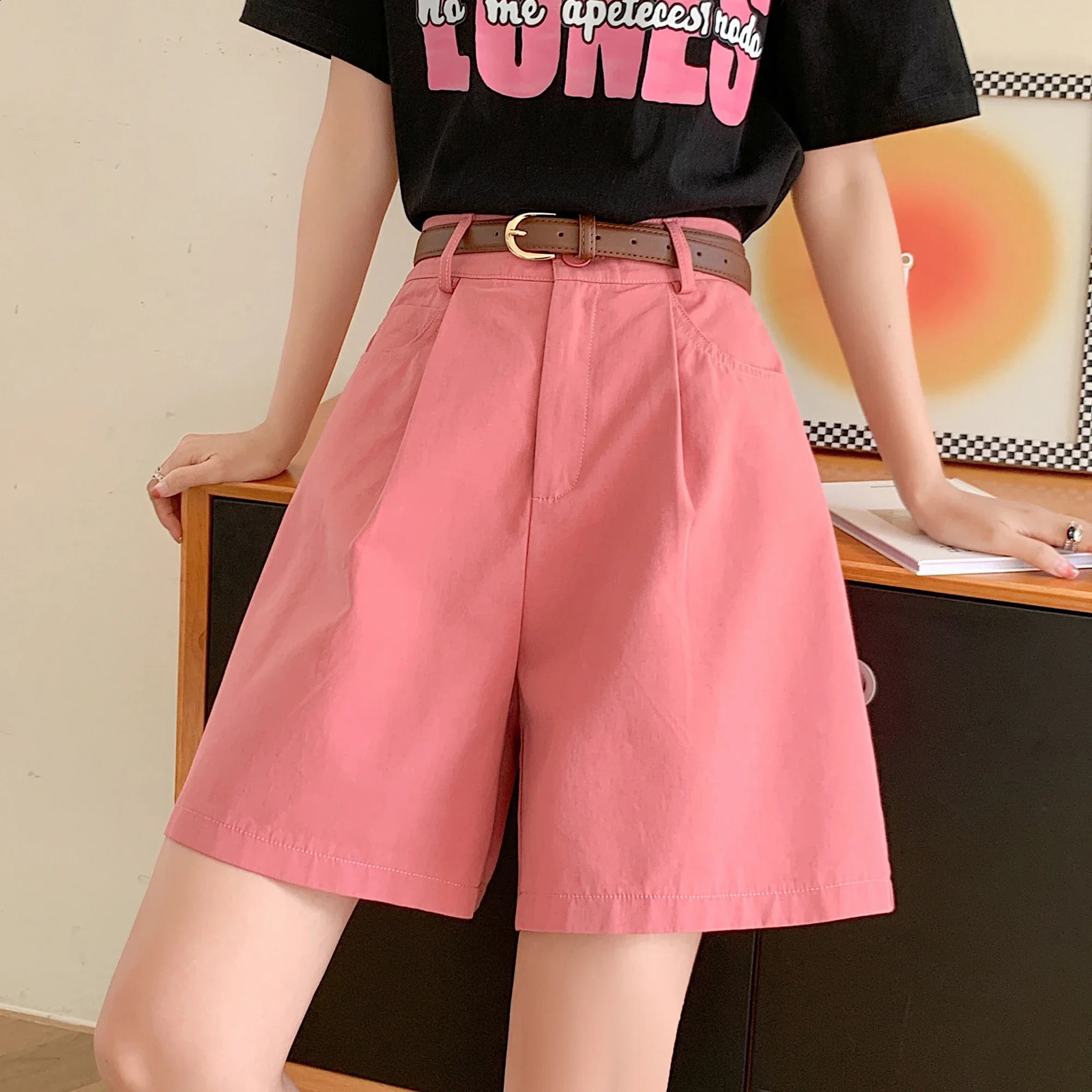 High Waist Summer Cotton Linen Womens Workwear Cargo Shorts Casual Loose Wide Leg Pants Fashionable Short Pants 250318