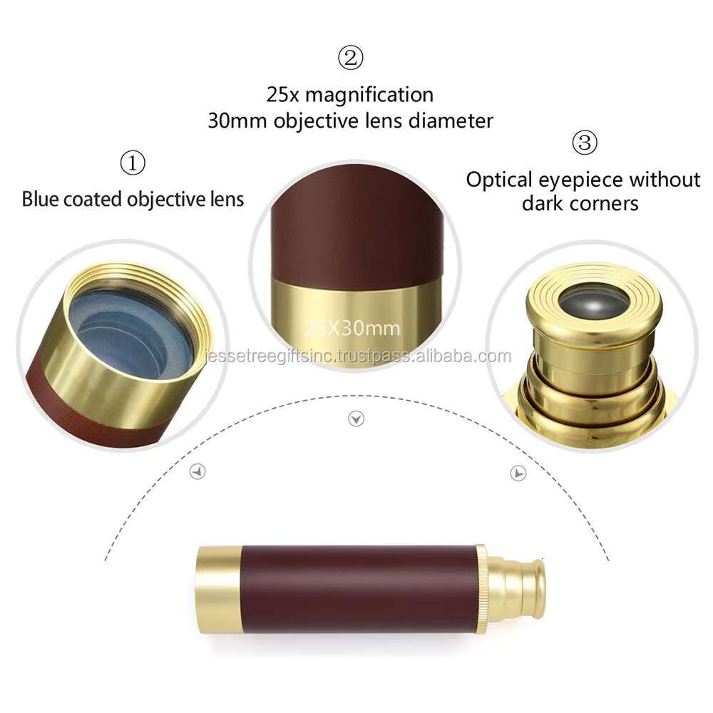 Monocular Handheld Collapsible Brass Telescope - 25x30 Zoomable Portable Pirate Spyglass for Hiking