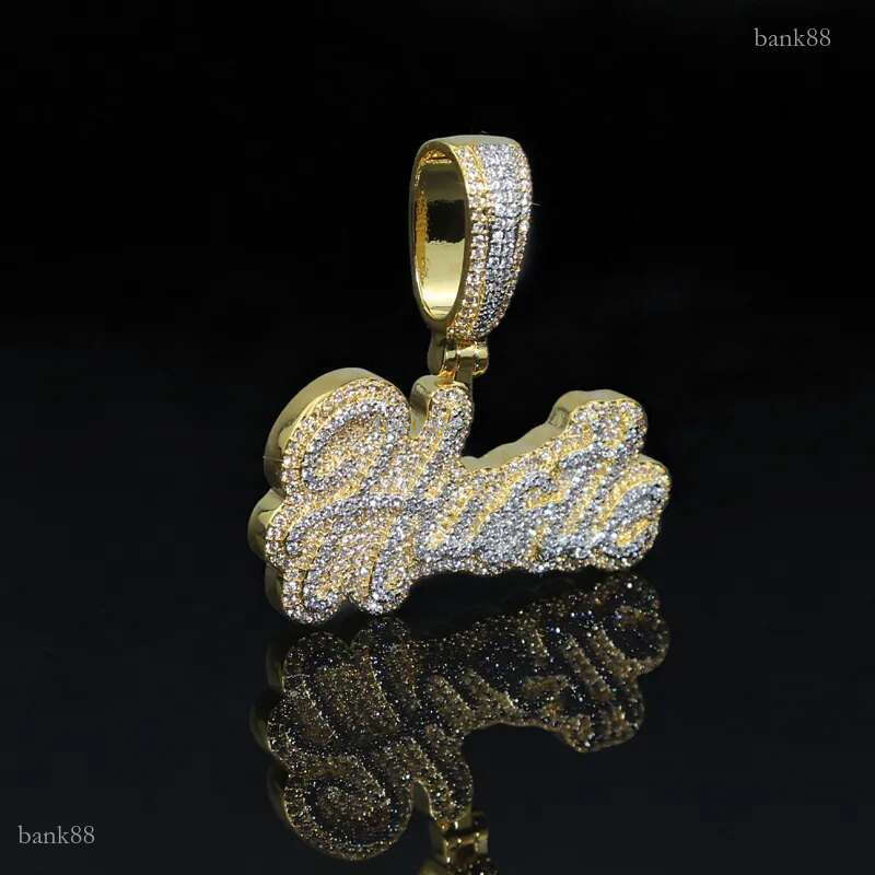 Fashion Men Women Hip Hop Hustle Letter Pendant Necklace Iced Out Bling 5A CZ Cubic Zirconia Necklace Punk Rapper Jewelry