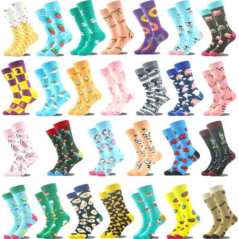 Happy Design Ctue Fun Socks Mens Animal Food Patterns Sokken Divertedos Jacquard Calcetines Neutral Hip Hop Skateboarding Socks X250319
