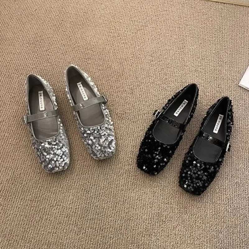 Womens Mary Jane Shoes 2024 Spring New Flat Bottom Shallow Mouth Elegant Daily Comfortable Soft Bottom Square Head Womens ShoesXJ250319