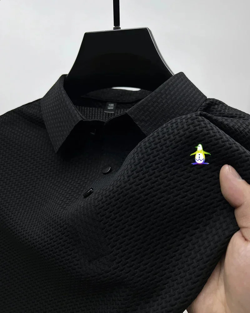 Munsing wear Summer Mens Ice Silk Polo Shirt Solid Hollow Short Sleeve Polo Shirt Mens Business T-shirt Slim Fit Polo Shirt 250317