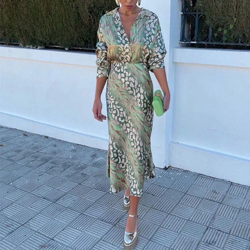 Women's clothing 2024 autumn new elegant printed lapel long sleeved shirt high waisted skirt fashion set