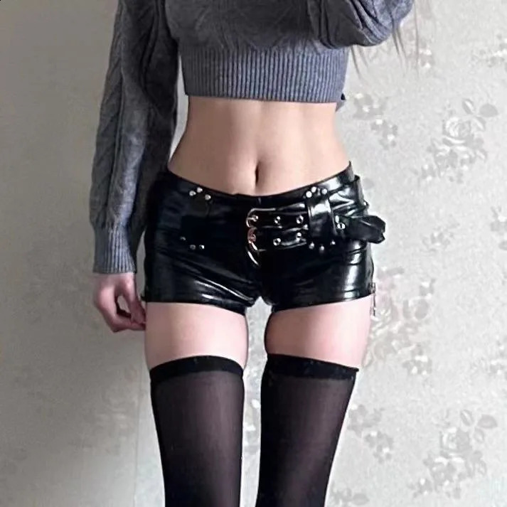 Spice Girl Y2k Retro Nightclub Sexy Low Waist Bodycon PU Leather Shorts Boots Shorts Woman 250319