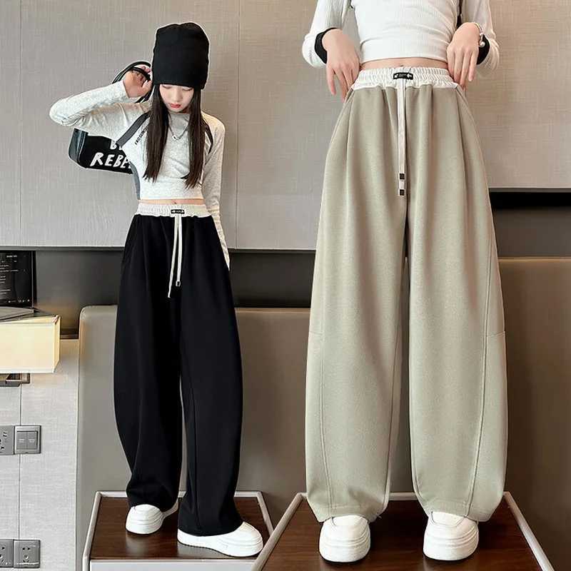 Girls wide leg pants childrens fashionable loose pants childrens straight sports pants 2024 high waisted spring and autumn casual TrousersT250318