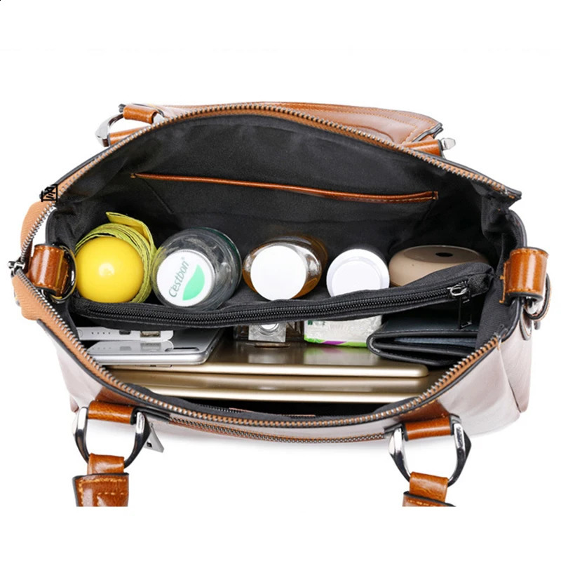 Genuine leather womens shoulder ten font handbag top casual oil wax cowhide messenger 250317