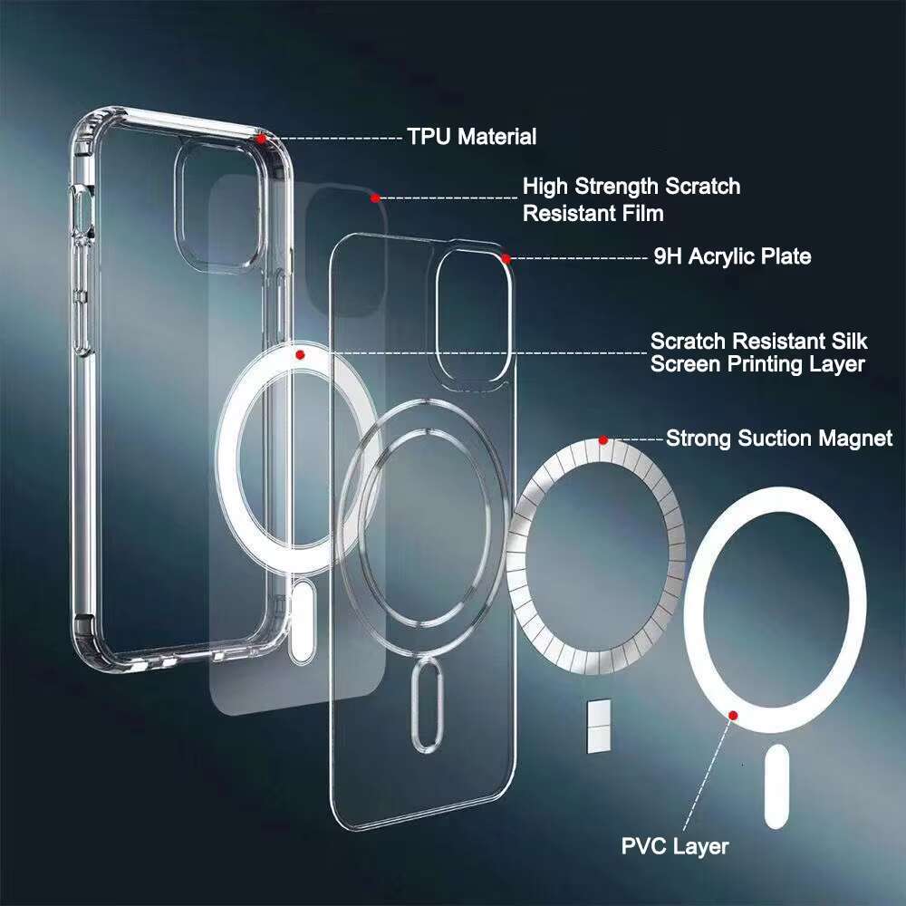 Shockproof Clear Charger Mag Mobile Cases Transparent Safe Magnetic Phone Case for Iphone 15 14 13 Pro Max
