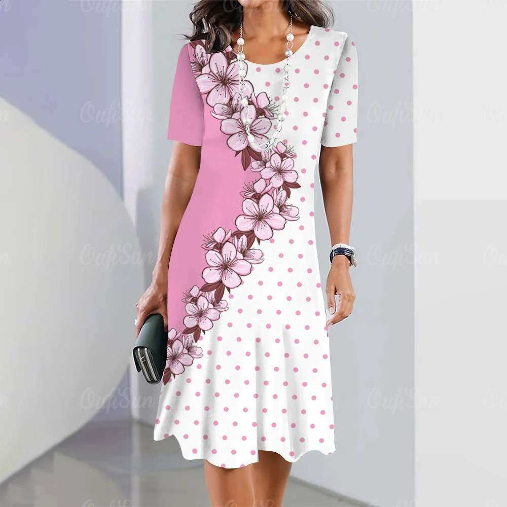 Vintage Womens Dresses Floral Patchwork Printed Elegant Casual Short Sleeve Dress Y2k Loose Oversized Fashion Dress 250319