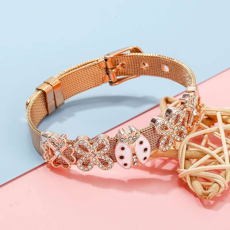 New Fashion 10mm Crystal Beads Stainless Steel Mesh Bracelets DIY Charm Keeper Bracelets Bangle For Women Fashion Jewelry Gift
