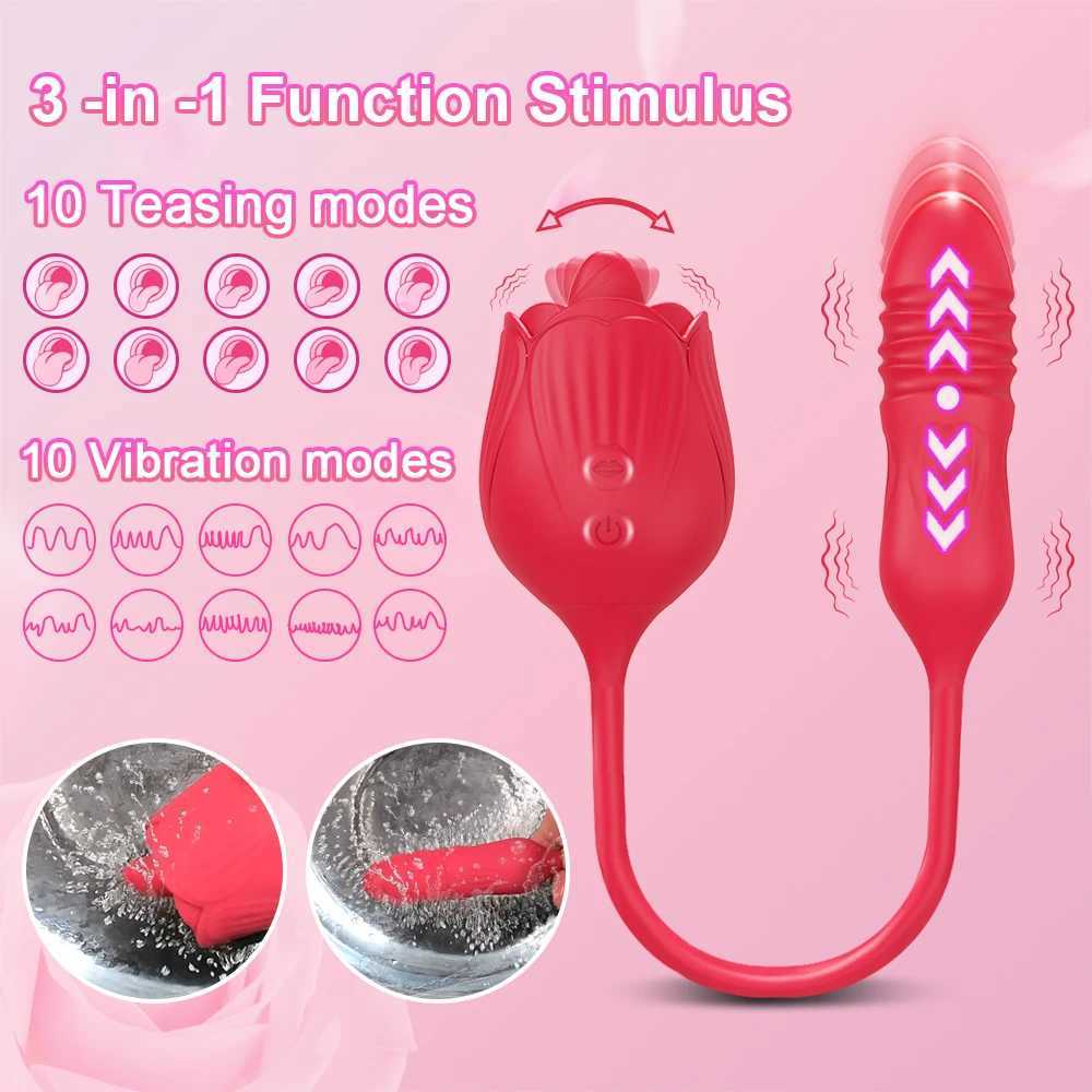 Rose licking vibrator female G-spot Nipple labia stimulator tongue licking vibration love fake penis adult sex toy W250319