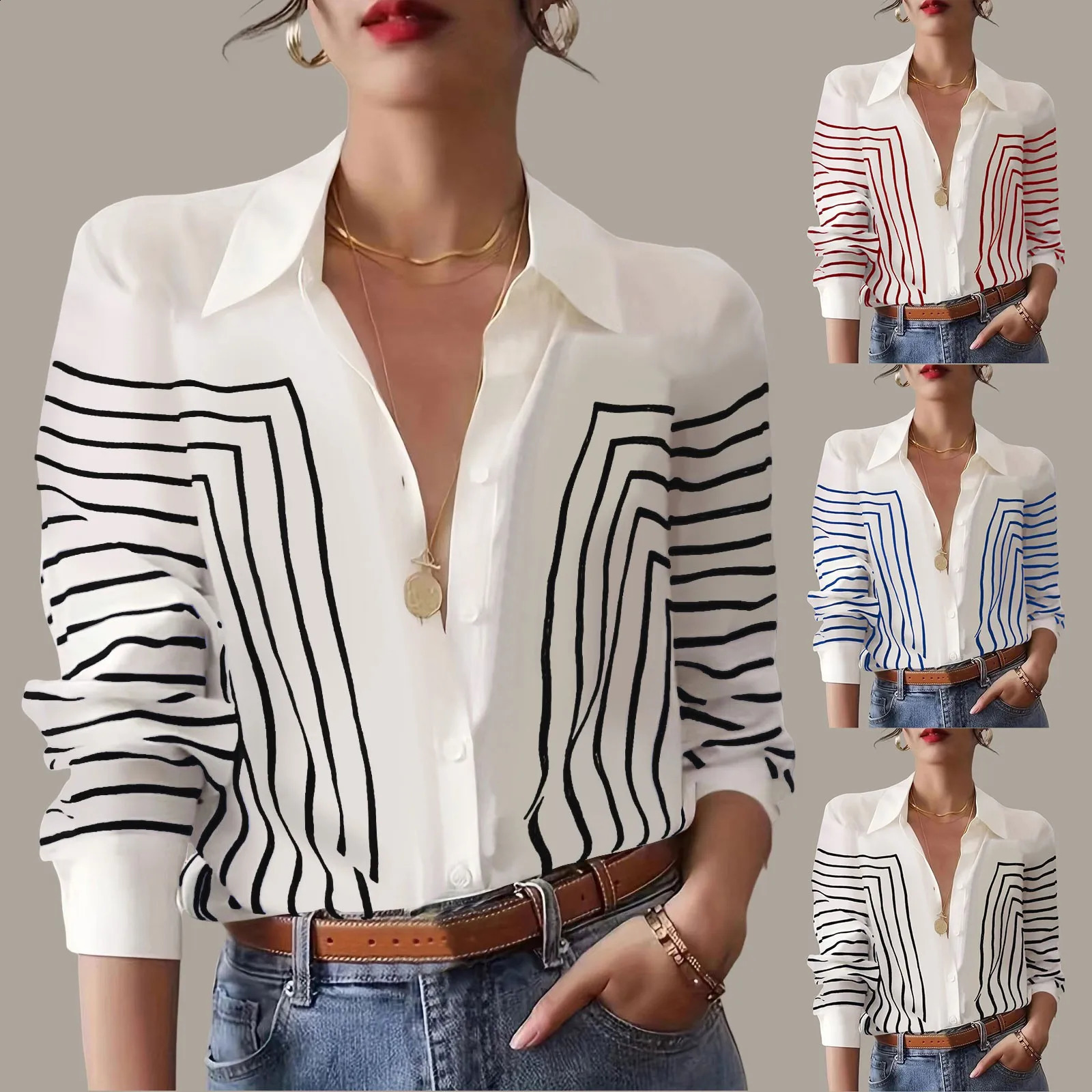 Womens casual lapel cotton linen loose shirt retro Harajuku solid shirt elegant long sleeved button up top for office ladies tuning 250318