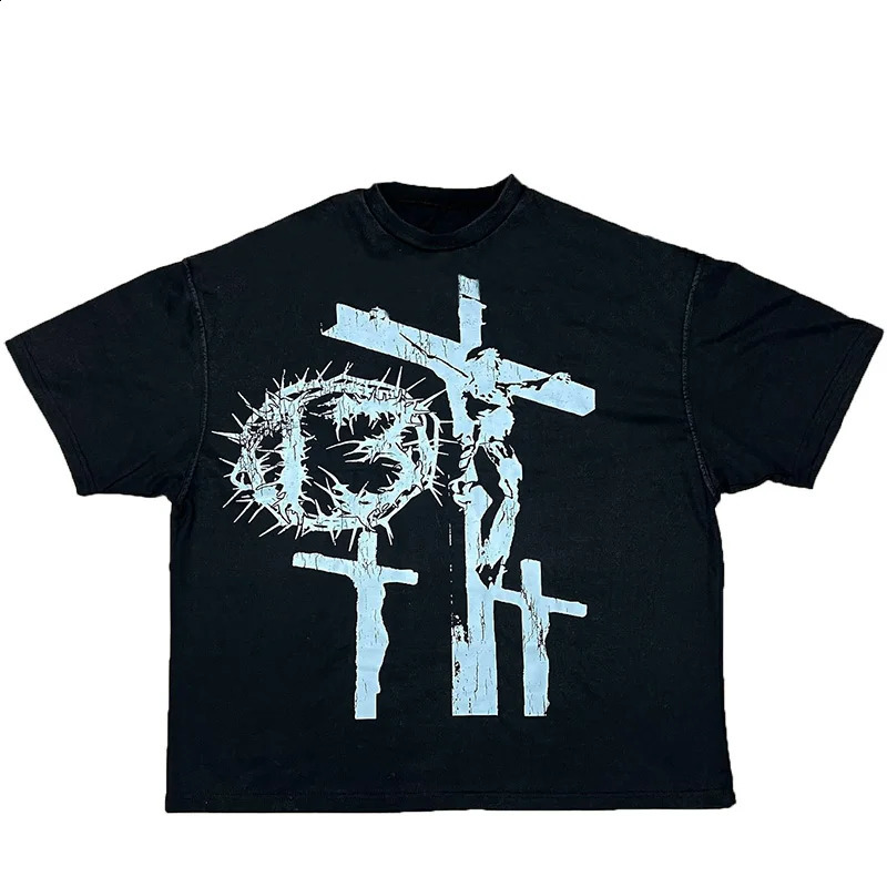 Street clothing Y2K pure cotton Tshirt Harajuku graphic printing oversized punk short sleeved rock gothic retro top hiphop fashion 250318