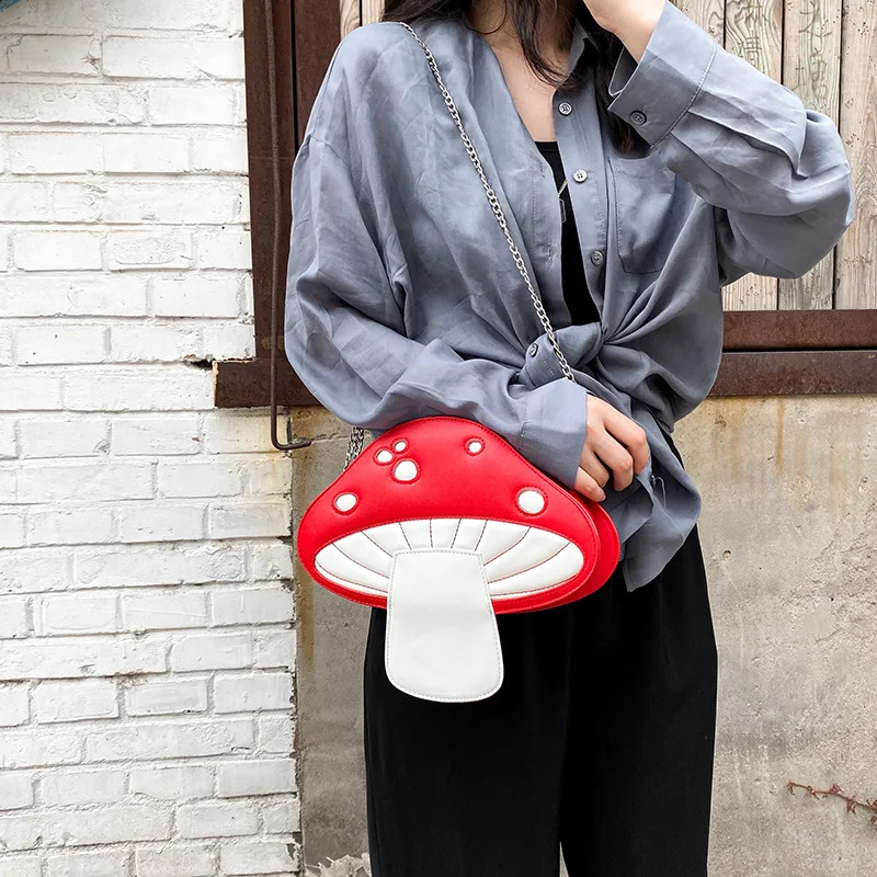 Personality Funny Cute Cartoon Pu Mushroom Shape Messenger Bag Summer Cute Chain Shoulder Bag 250314