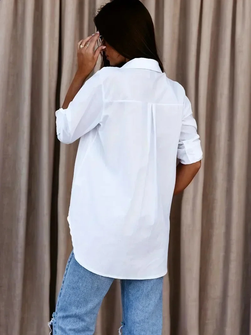 Plus size 1XL8XL womens long sleeved Vneck button up springautumn solid color loose casual shirt 250319