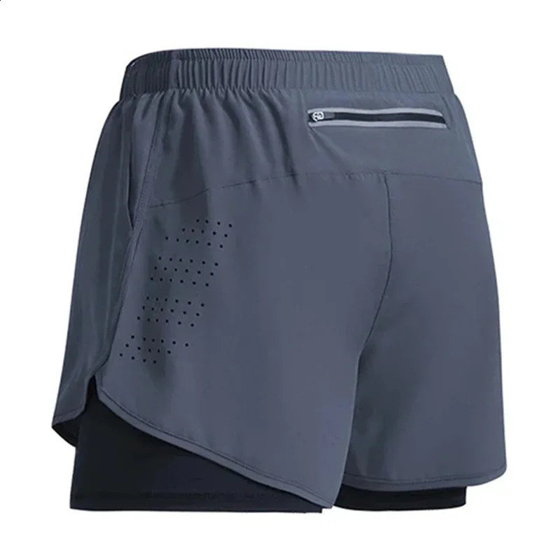 Mens running shorts quick drying fitness breathable doublelayer mens gym training summer beach sports pants 250319