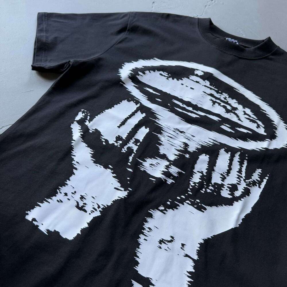 DRILL style American high street hip-hop printed short for men 2025 new summer trendy brand half sleeved t-shirt
