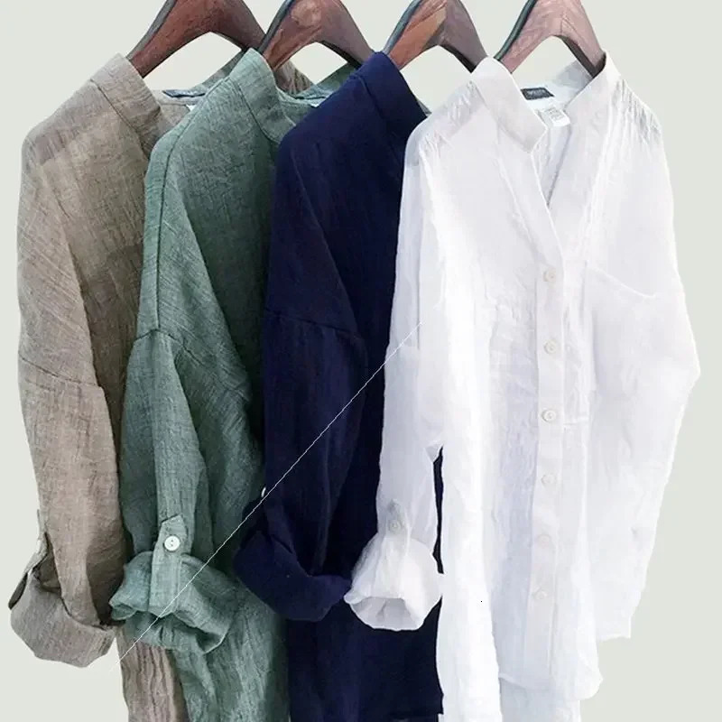 Elegant Feminine Shirts Cotton Linen Large Size Blouses Fashion Woman Vintage Blouses Summer Korean Style Clothes 250318