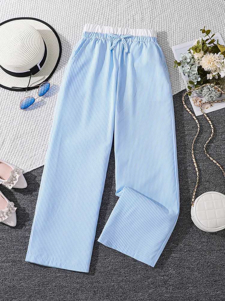 Childrens clothing Girls 8-12 years old vertical stripes waist stitching comfortable styleT250318