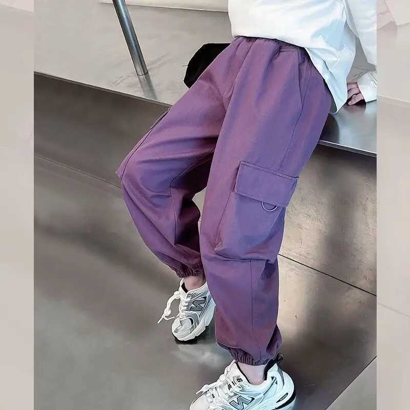Teenage girl cargo pants childrens Trouser wide leg pocket pants spring and summerT250318