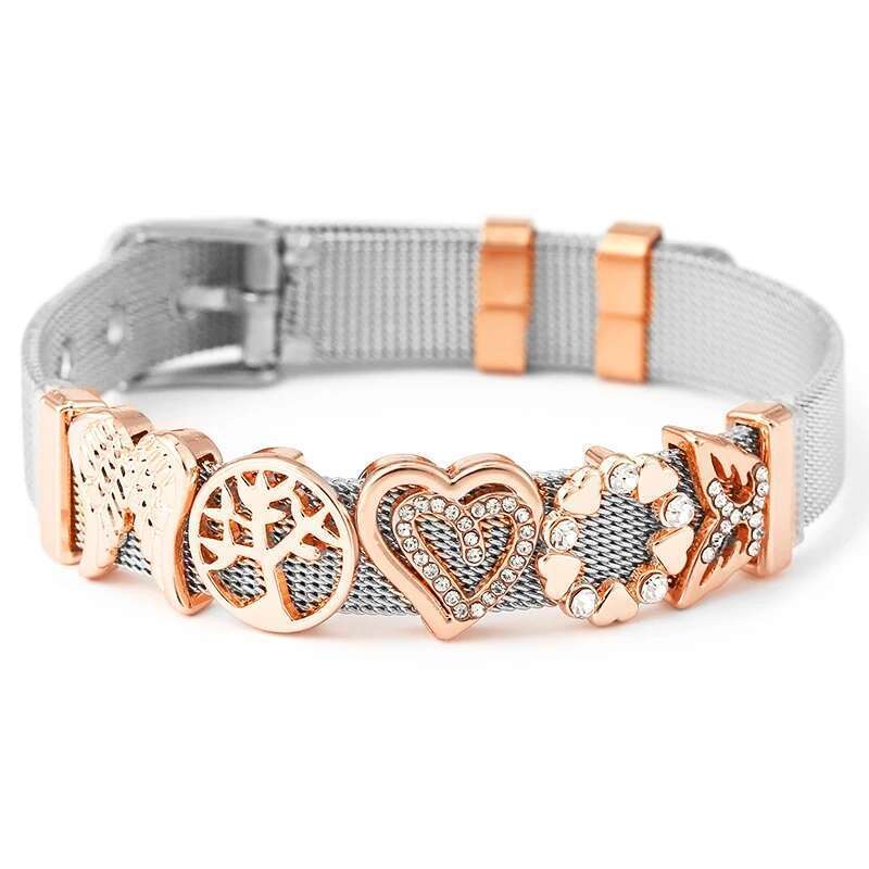 10mm Hollow out Love Heart Beads Charm Bracelets DIY Stainless Steel Mesh Keeper Bracelets Pulseras Mujer For Women Men Jewelry