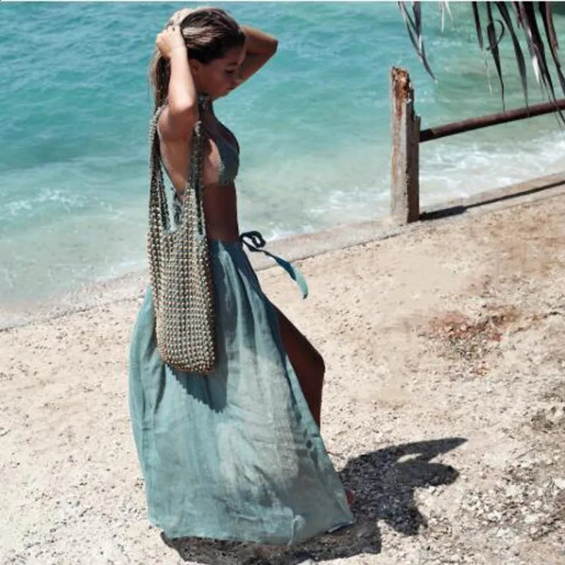 Cover-ups Summer Women Beach Wear Cotton Tunic Dress Bikini Bath Sarong Wrap Skirt Swimsuit Cover Up 250313