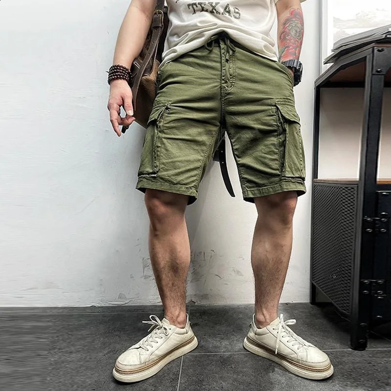 Mens Summer Multi Pocket Cotton Cargo Shorts Mens Fashion Solid Fast Drying Shorts Outdoor Breathable Shorts Mens 250317