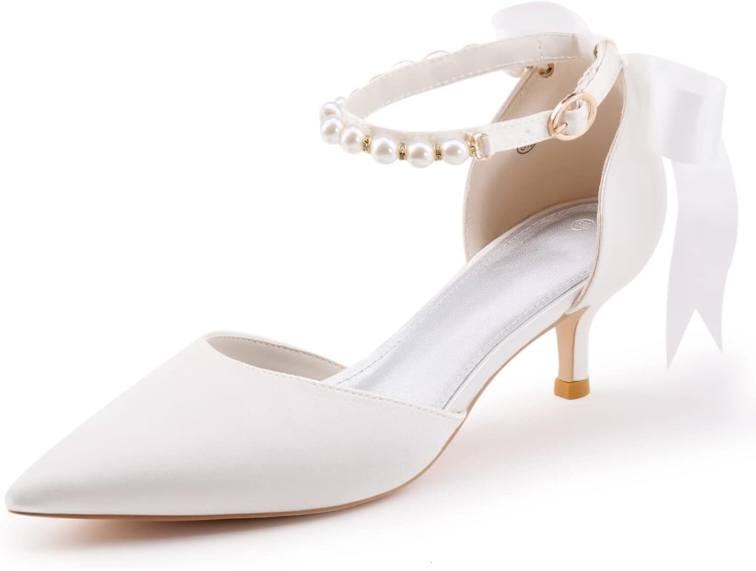 2025 New Designer sandals Women's pearl ankle strap high heels low heels D'Orsay satin back strap high heels pointed wedding party dress sho