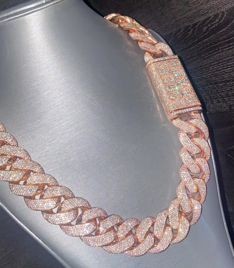 18MM Men Hip Hop Style 925 Sterling Silver Moissanite Style Cuban Link Chain Fully Iced Out Luxury Chain Round Cut Diamond Chain