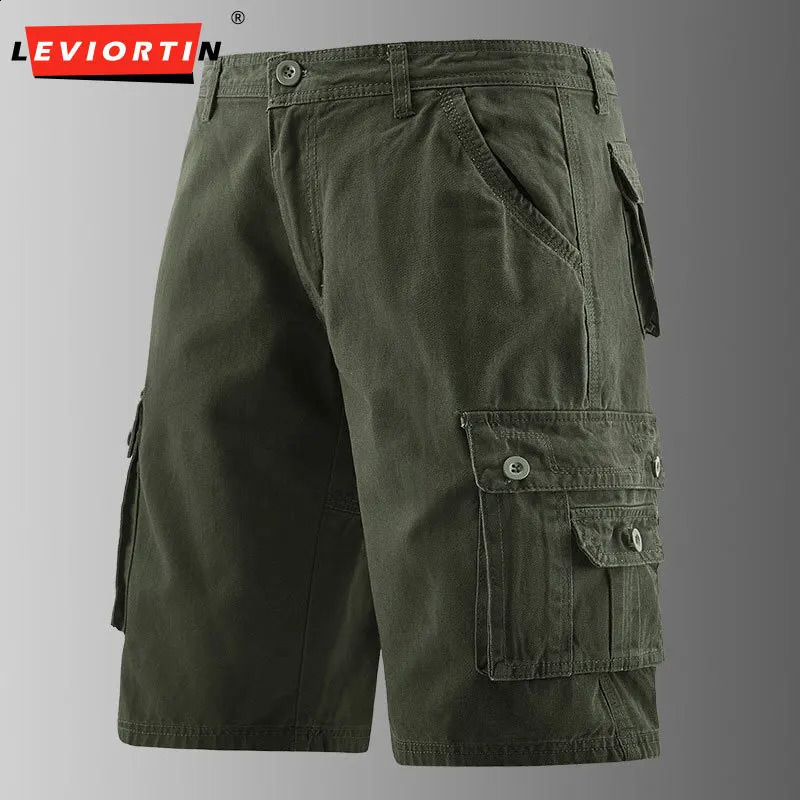 Mens summer Japanese workwear casual shorts with many pockets washed loose and comfortable 250317